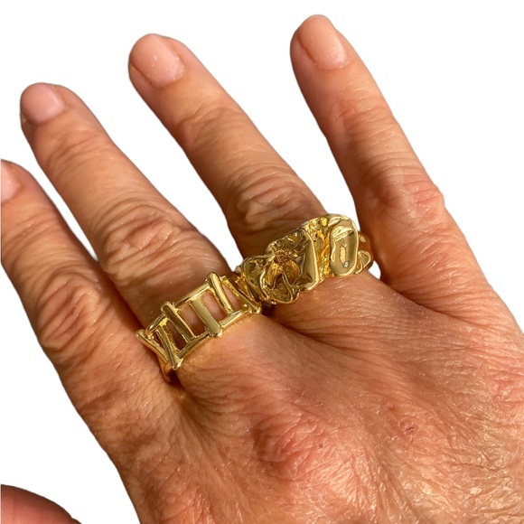 2 Piece Gold Chunky Cuff Rings - Picture 4 of 6